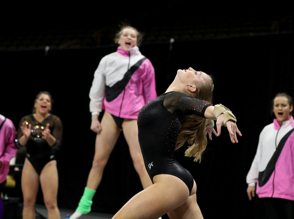 Iowa’s Lauren Guerin competes on the floor against Michigan Friday, February 14, 2020 at Carver-Hawkeye Arena. (Brian Ray/hawkeyesports.com)