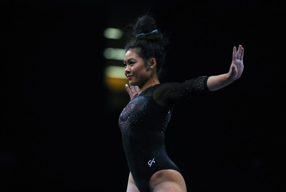 Iowa’s Claire Kaji competes on the beam against Michigan Friday, February 14, 2020 at Carver-Hawkeye Arena. (Brian Ray/hawkeyesports.com)