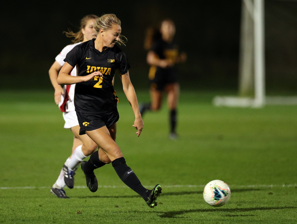 Iowa Hawkeyes midfielder Hailey Rydberg (2) against the Nebraska Cornhuskers Thursday, October 3, 2019 at the Iowa Soccer Complex. (Brian Ray/hawkeyesports.com)
