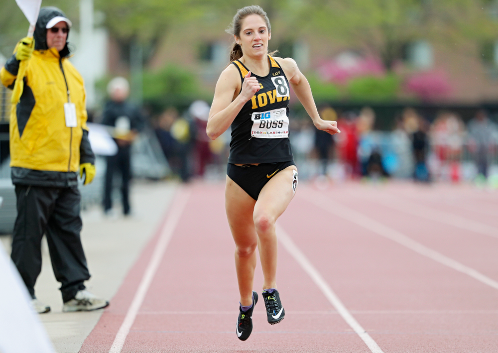 Iowa's Talia Buss runs the women’s 400 meter dash event on the second day of the Big Ten Outdoor Track and Field Championships at Francis X. Cretzmeyer Track in Iowa City on Saturday, May. 11, 2019. (Stephen Mally/hawkeyesports.com)