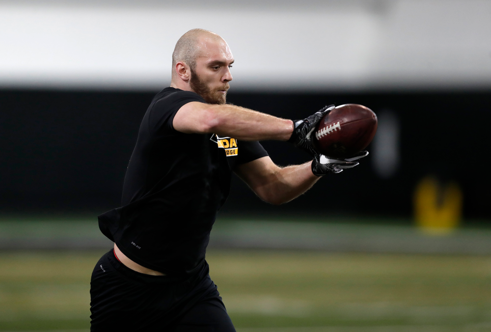 Iowa Hawkeyes linebacker Bo Bower (41) during the team's annual pro day Monday, March 26, 2018 at the Hansen Football Performance Center. (Brian Ray/hawkeyesports.com)