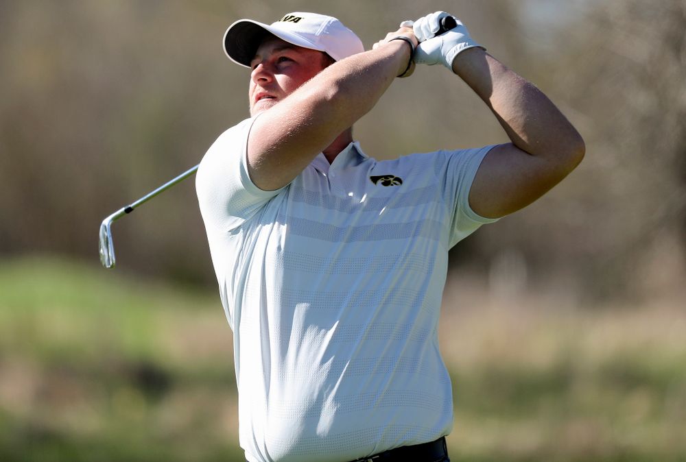 Iowa's Alex Schaake tees off during the first round of the Hawkeye Invitational at Finkbine Golf Course in Iowa City on Saturday, Apr. 20, 2019. (Stephen Mally/hawkeyesports.com)