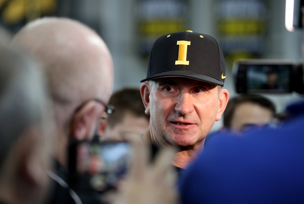 Iowa Hawkeyes head coach Rick Heller answers questions from reporters during their annual media day Thursday, February 6, 2020 at the Indoor Practice Facility. (Brian Ray/hawkeyesports.com)