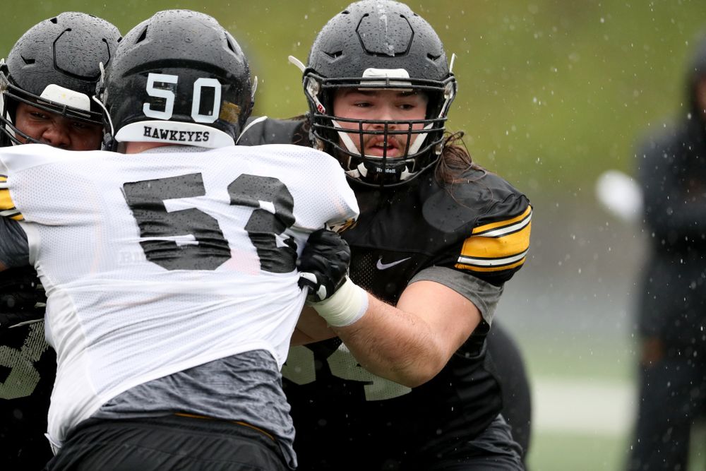 Iowa Hawkeyes offensive lineman Kyler Schott (64) during practice Monday, December 23, 2019 at Mesa College in San Diego. (Brian Ray/hawkeyesports.com)