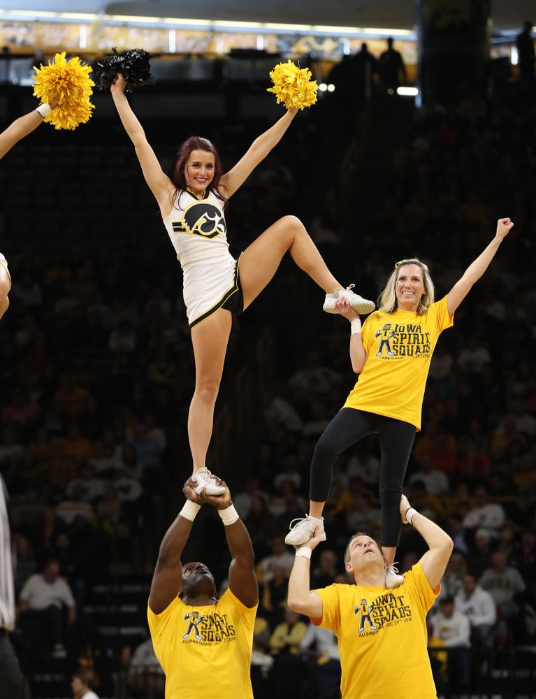 The Iowa Spirit Squad performs as the Iowa Hawkeyes take on the Illinois Fighting Illini Sunday, January 20, 2019 at Carver-Hawkeye Arena. (Brian Ray/hawkeyesports.com)