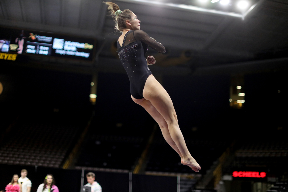 Iowa’s Bridget Killian competes on the vault against Michigan Friday, February 14, 2020 at Carver-Hawkeye Arena. (Brian Ray/hawkeyesports.com)