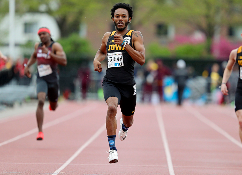 Iowa's May’yea Harris runs the men’s 400 meter dash event on the second day of the Big Ten Outdoor Track and Field Championships at Francis X. Cretzmeyer Track in Iowa City on Saturday, May. 11, 2019. (Stephen Mally/hawkeyesports.com)
