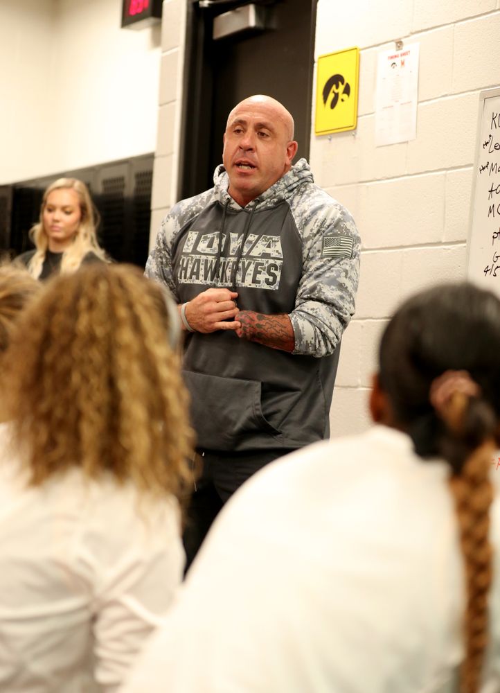 Sam Cila from The Program addresses the Hawkeyes before their game against the Maryland Terrapins Thursday, February 13, 2020 at the Xfinity Center in College Park, MD. (Brian Ray/hawkeyesports.com)