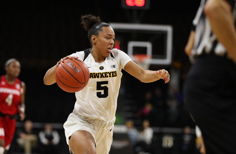 Iowa Hawkeyes guard Alexis Sevillian (5) against the Nebraska Cornhuskers Thursday, January 3, 2019 at Carver-Hawkeye Arena. (Brian Ray/hawkeyesports.com)