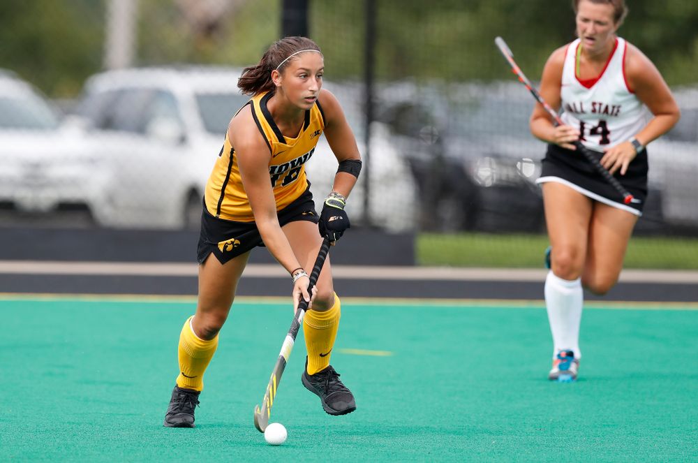 Iowa Hawkeyes Isabella Solaroli (16) against Ball State Sunday, September 2, 2018 at Grant Field. (Brian Ray/hawkeyesports.com)