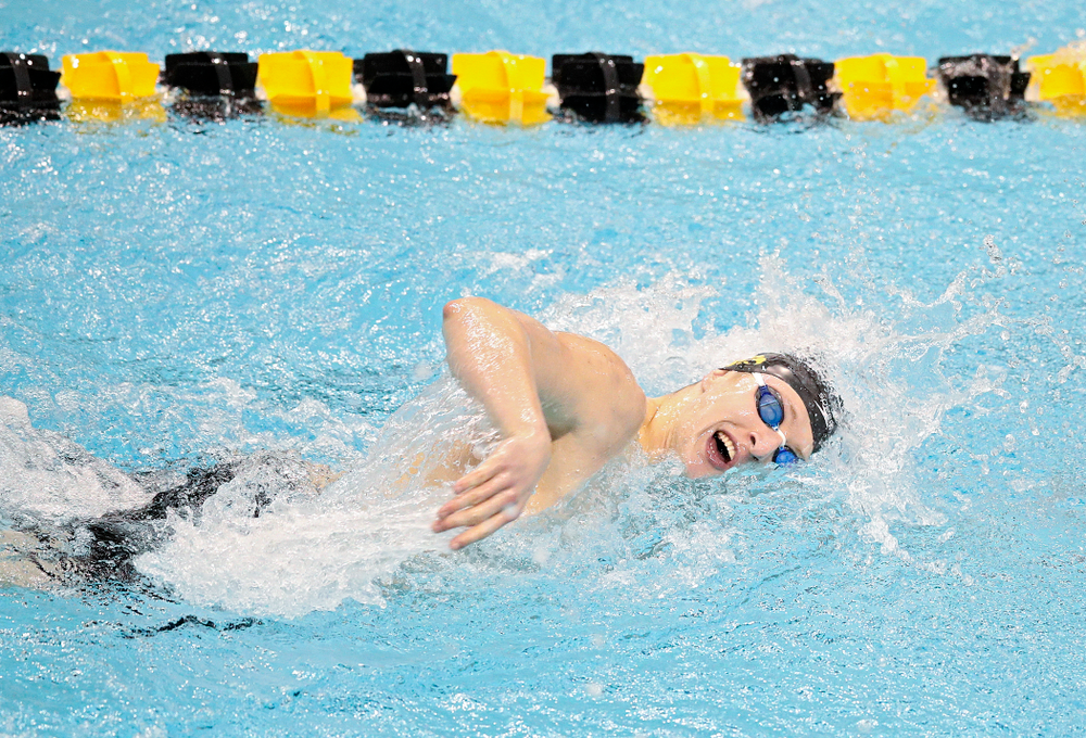 Iowa’s Joseph Myhre swims the men’s 200 yard freestyle event during their meet at the Campus Recreation and Wellness Center in Iowa City on Friday, February 7, 2020. (Stephen Mally/hawkeyesports.com)