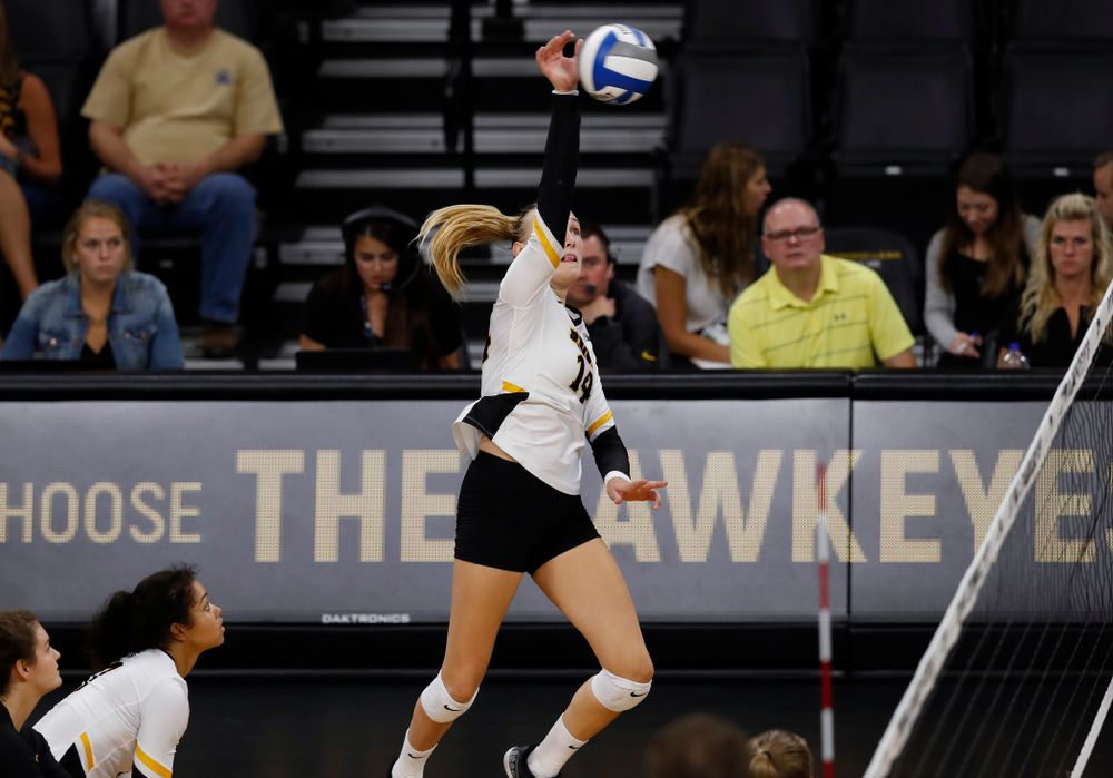 Iowa Hawkeyes outside hitter Cali Hoye (14) against Eastern Illinois Sunday, September 9, 2018 at Carver-Hawkeye Arena. (Brian Ray/hawkeyesports.com)