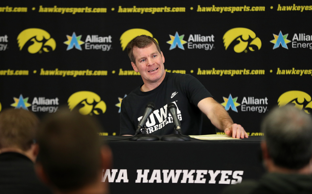 Iowa Hawkeyes head coach Tom Brands addresses the media during the team's annual media day Monday, November 5, 2018 at Carver-Hawkeye Arena. (Brian Ray/hawkeyesports.com)