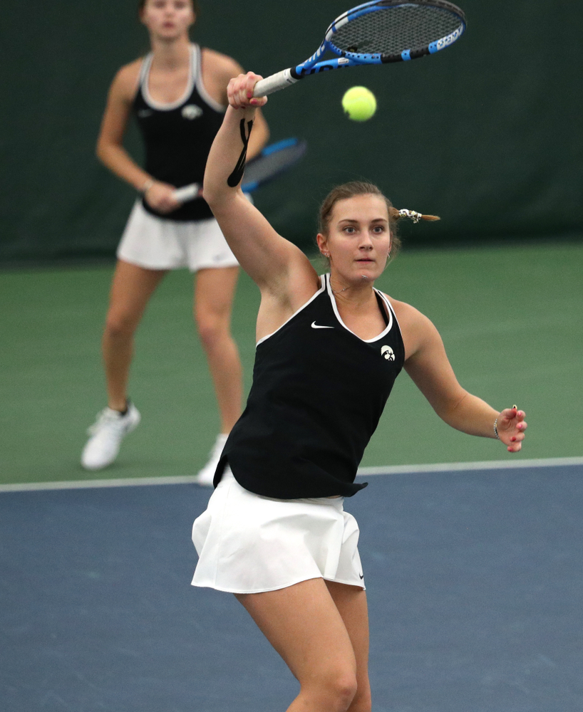 Iowa's Ashleigh Jacobs during a doubles match against North Texas Sunday, January 20, 2019 at the Hawkeye Tennis and Recreation Center. (Brian Ray/hawkeyesports.com)