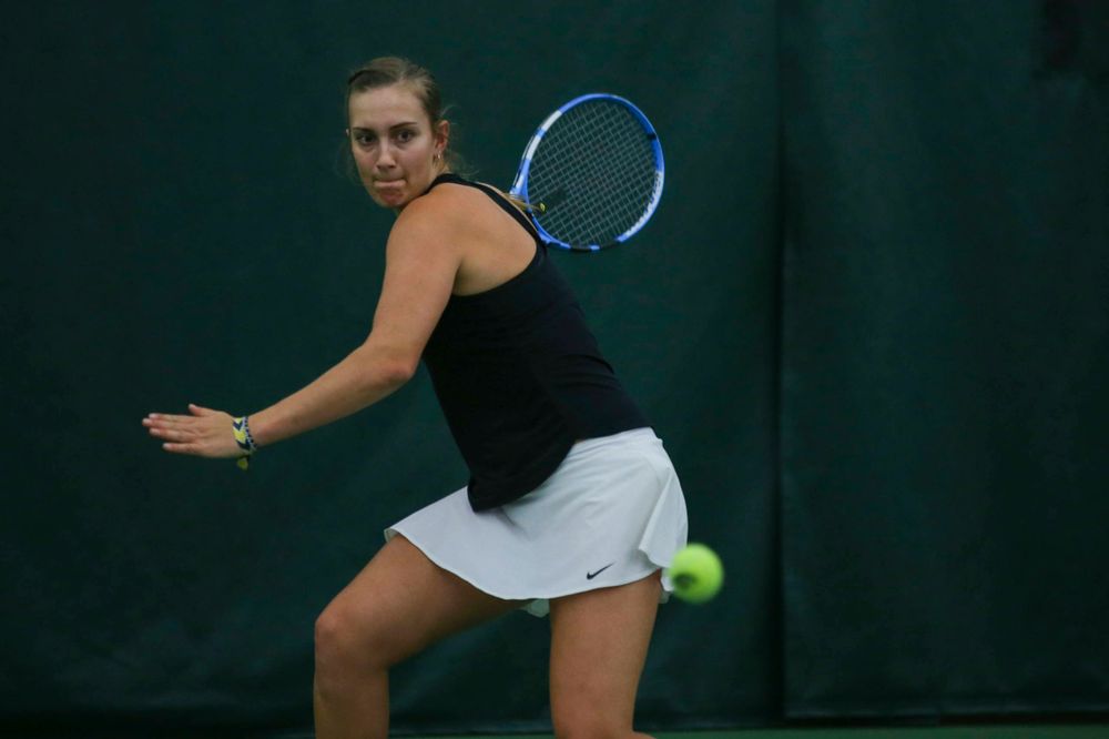 IowaÕs Ashleigh Jacobs at womenÕs tennis senior day vs Nebraska on Saturday, April 13, 2019 at the Hawkeye Tennis and Recreation Complex. (Lily Smith/hawkeyesports.com)