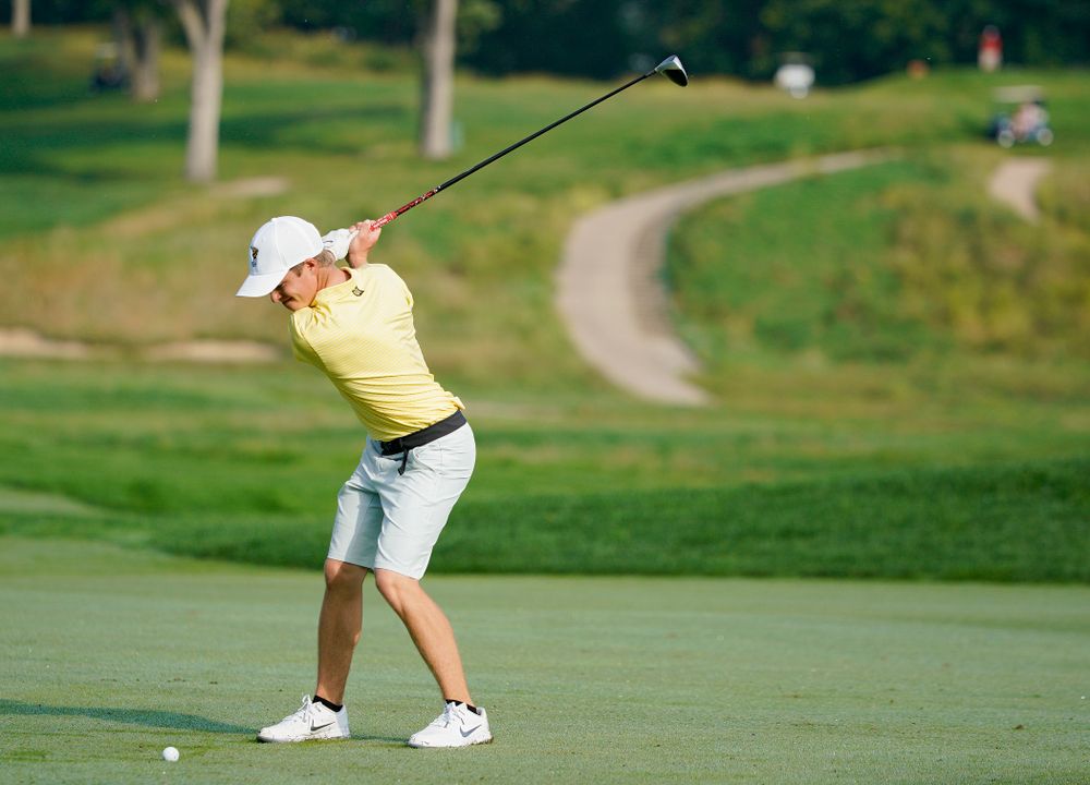 Iowa’s Matthew Garside hits from the fairway during the third day of the Golfweek Conference Challenge at the Cedar Rapids Country Club in Cedar Rapids on Tuesday, Sep 17, 2019. (Stephen Mally/hawkeyesports.com)
