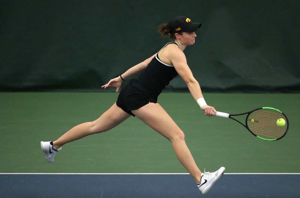 Iowa's Elise Van Heuvelen Treadwell against the Penn State Nittany Lions Sunday, February 24, 2019 at the Hawkeye Tennis and Recreation Complex. (Brian Ray/hawkeyesports.com)