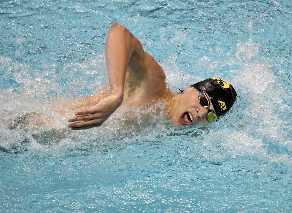 IowaÕs Andrew Fierke competes in the 1000-yard freestyle against Notre Dame and Illinois Saturday, January 11, 2020 at the Campus Recreation and Wellness Center. (Brian Ray/hawkeyesports.com)