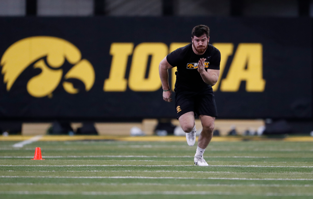 Iowa Hawkeyes linebacker Josey Jewell (43) during the team's annual pro day Monday, March 26, 2018 at the Hansen Football Performance Center. (Brian Ray/hawkeyesports.com)