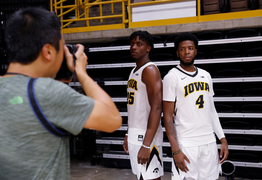 Iowa Hawkeyes forward Tyler Cook (25) and guard Isaiah Moss (4) during the team's annual media day Monday, October 8, 2018 at Carver-Hawkeye Arena. (Brian Ray/hawkeyesports.com)