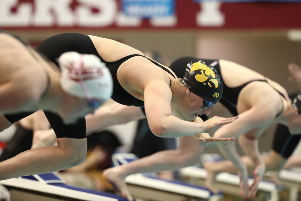 Iowa's Hannah Burvill swims the 50-yard freestyle during the 2019 Women's Big Ten Swimming and Diving meet Thursday, February 21, 2019 in Bloomington, Indiana. (Brian Ray/hawkeyesports.com)