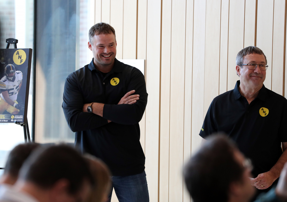 ANF Honoree Matt Kroul with Iowa Farm Bureau Executive Director Joe Johnson Tuesday, October 8, 2019 at the Hansen Football Performance Center. (Brian Ray/hawkeyesports.com)