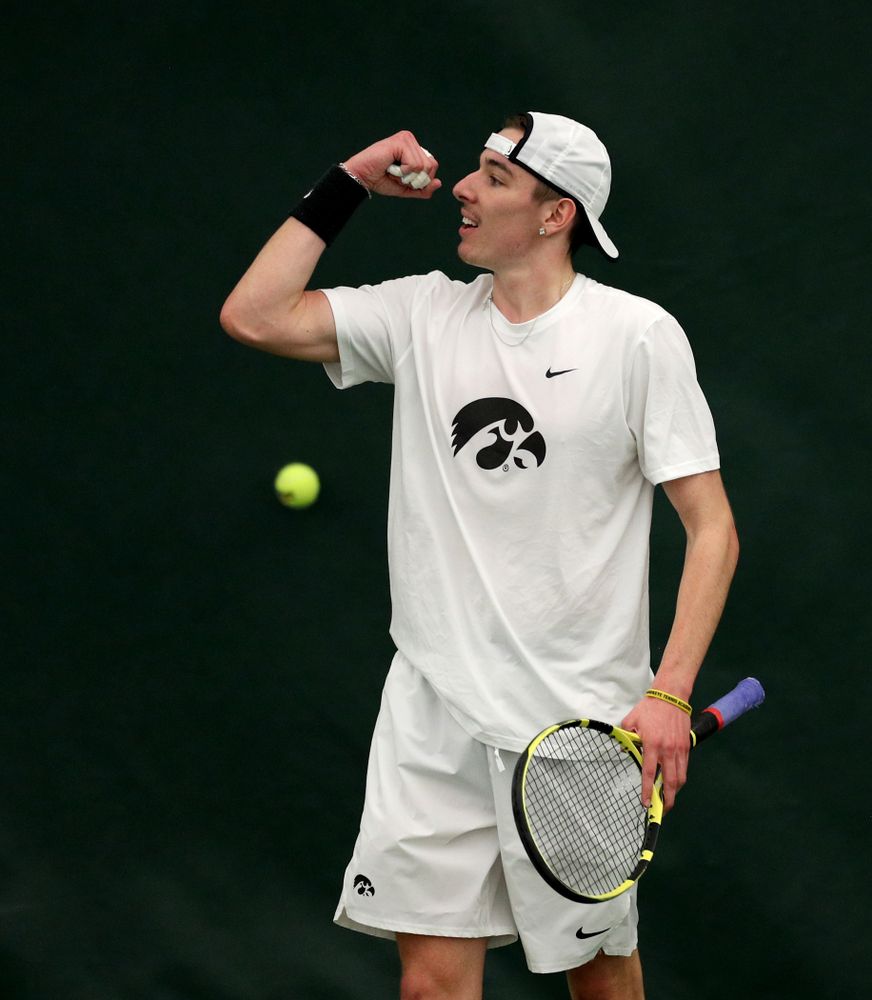 Iowa’s Nikita Snezhko against Cornell Sunday, March 8, 2020 at the Hawkeye Tennis and Recreation Center. (Brian Ray/hawkeyesports.com)