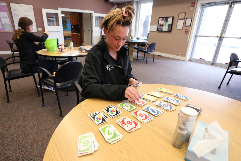 Members of the WomenÕs Soccer team volunteer at Pathways Adult Day Health Center during the annual Iowa Athletics Day of Caring Sunday, April 28, 2019 in Iowa City. (Brian Ray/hawkeyesports.com)