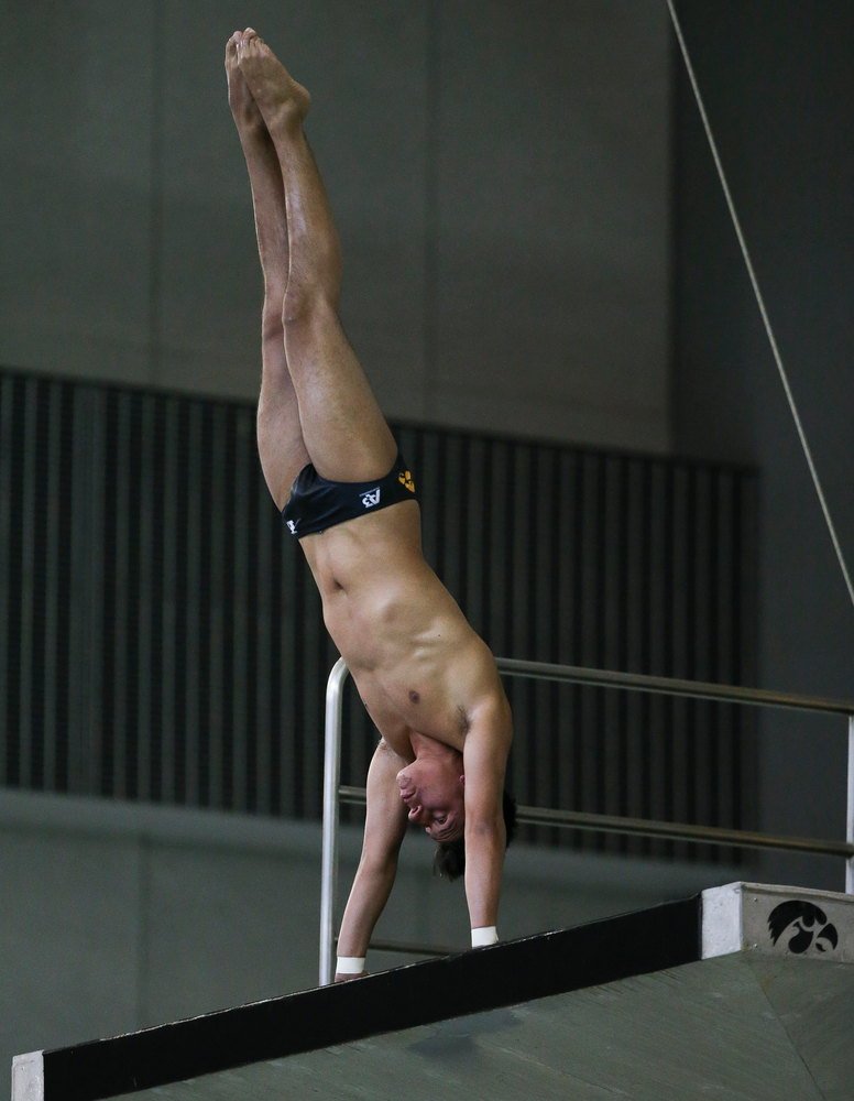 Iowa's Jonatan Posligua competes in the platform diving competition during the third day of the Hawkeye Invitational at the Campus Recreation and Wellness Center on November 17, 2018. (Tork Mason/hawkeyesports.com)