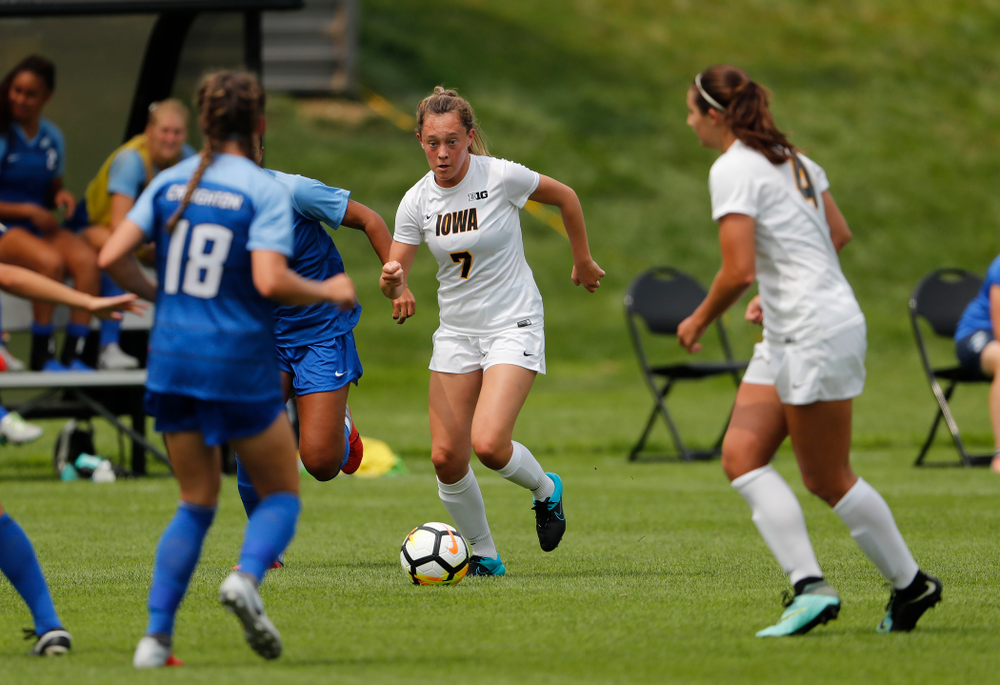Iowa Hawkeyes Skylar Alward (7) against the Creighton Bluejays Sunday, August 19, 2018 at the Iowa Soccer Complex. (Brian Ray/hawkeyesports.com)