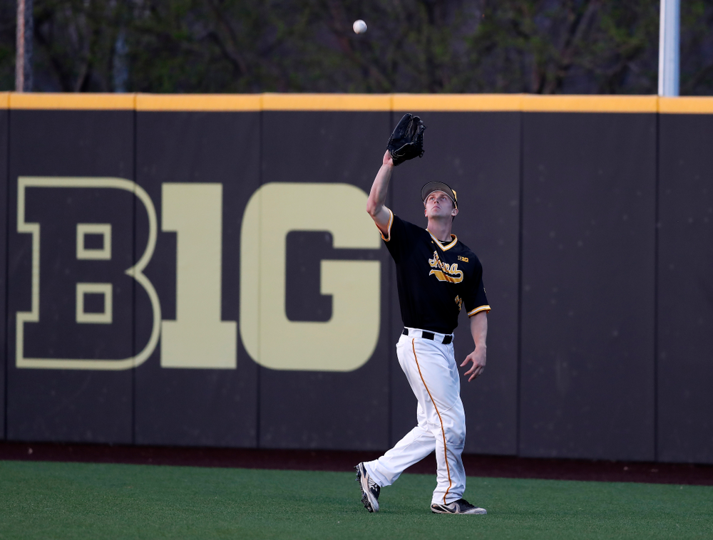 Iowa Hawkeyes outfielder Robert Neustrom (44) against Milwaukee Wednesday, April 25, 2018 at Duane Banks Field. (Brian Ray/hawkeyesports.com)