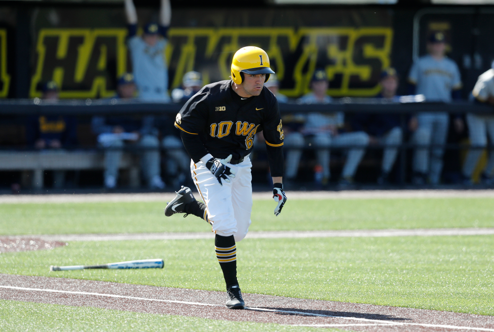 Iowa Hawkeyes outfielder Justin Jenkins (6) against Michigan Saturday, April 28, 2018 at Duane Banks Field (Brian Ray/hawkeyesports.com)