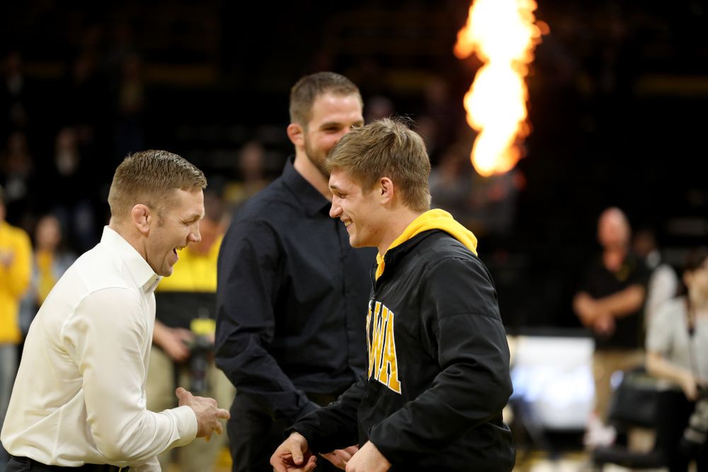 Iowa’s Cash Wilcke during senior day activities Sunday, February 23, 2020 at Carver-Hawkeye Arena. (Brian Ray/hawkeyesports.com)