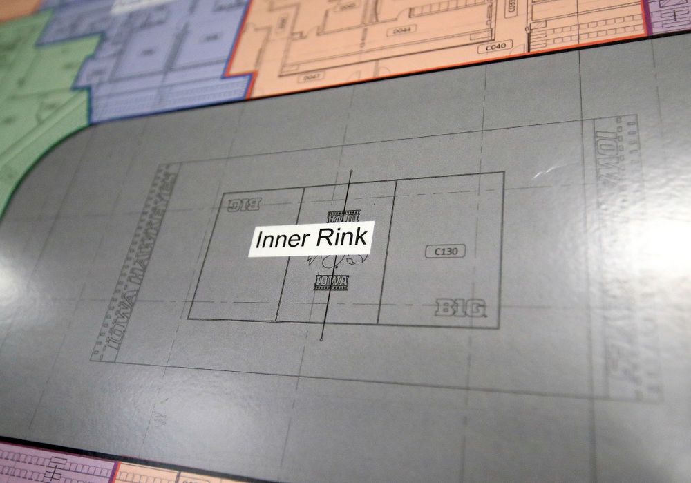 A drawing shows the floor of Xtream Arena in Coralville on Thursday, January 30, 2020. (Stephen Mally/hawkeyesports.com)