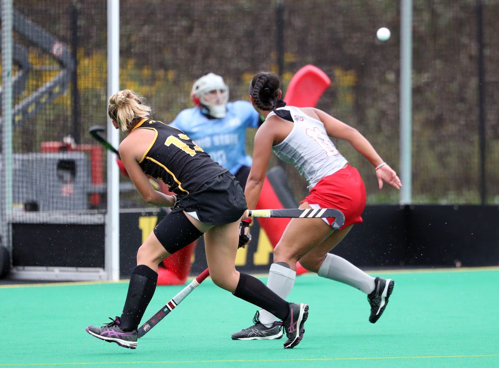 Iowa Hawkeyes forward Leah Zellner (13) scores during a 2-1 victory against the Ohio State Buckeyes Friday, September 27, 2019 at Grant Field. (Brian Ray/hawkeyesports.com)