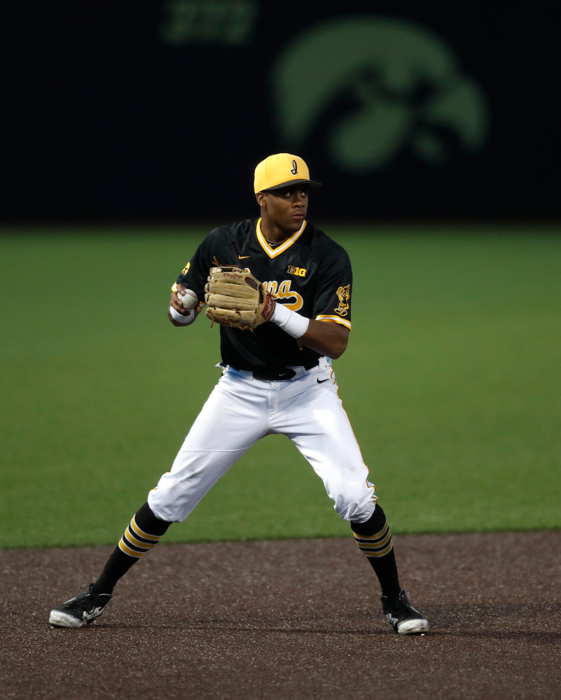 Iowa Hawkeyes third baseman Lorenzo Elion (1) against Milwaukee Wednesday, April 25, 2018 at Duane Banks Field. (Brian Ray/hawkeyesports.com)