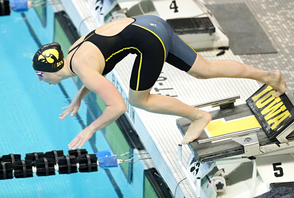 Iowa’s Zoe Mekus swims the women’s 50 yard freestyle preliminary event during the 2020 Women’s Big Ten Swimming and Diving Championships at the Campus Recreation and Wellness Center in Iowa City on Thursday, February 20, 2020. (Stephen Mally/hawkeyesports.com)