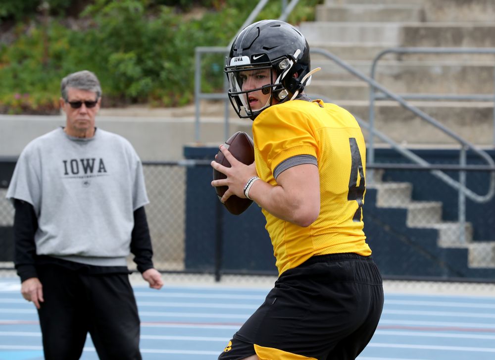 Iowa Hawkeyes quarterback Nate Stanley (4) during practice Sunday, December 22, 2019 at Mesa College in San Diego. (Brian Ray/hawkeyesports.com)
