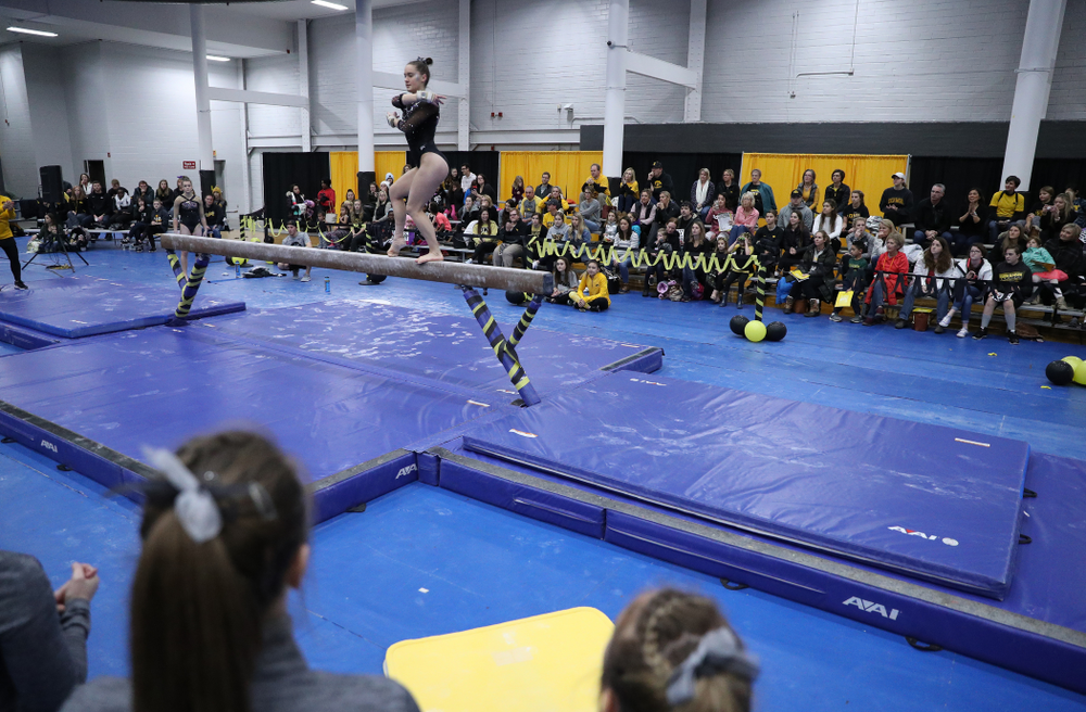 Allie Gilchrist competes on the beam during the Black and Gold intrasquad meet Saturday, December 1, 2018 at the University of Iowa Field House. (Brian Ray/hawkeyesports.com)