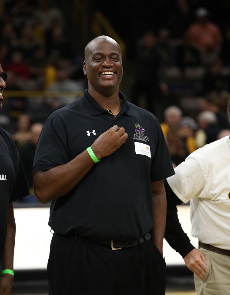 Former Iowa Hawkeye letterman Michael Ingram is recognized during half-time against the Ohio State Buckeyes Saturday, January 12, 2019 at Carver-Hawkeye Arena. (Brian Ray/hawkeyesports.com)
