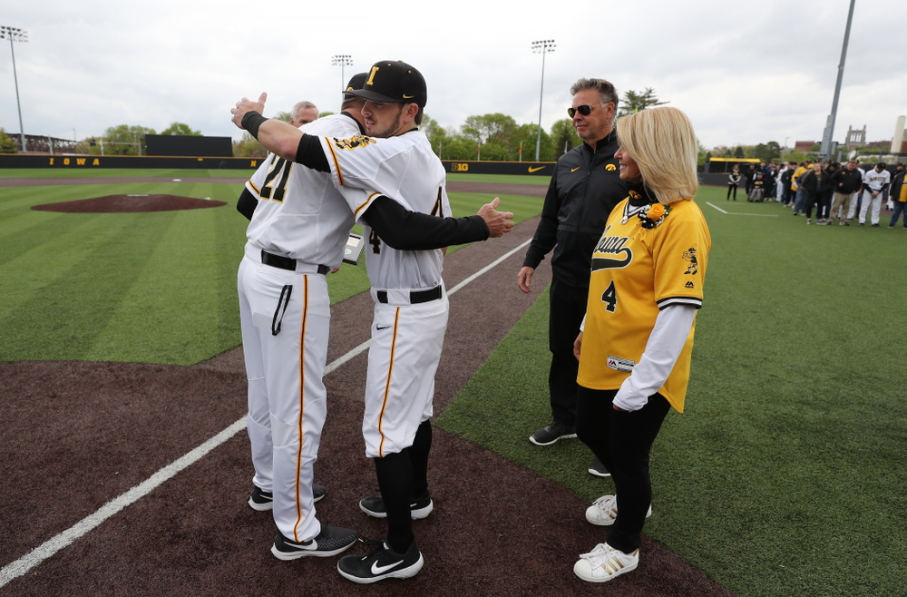 Iowa Hawkeyes infielder Mitchell Boe (4) during senior day festivities before their game against Michigan State Sunday, May 12, 2019 at Duane Banks Field. (Brian Ray/hawkeyesports.com)