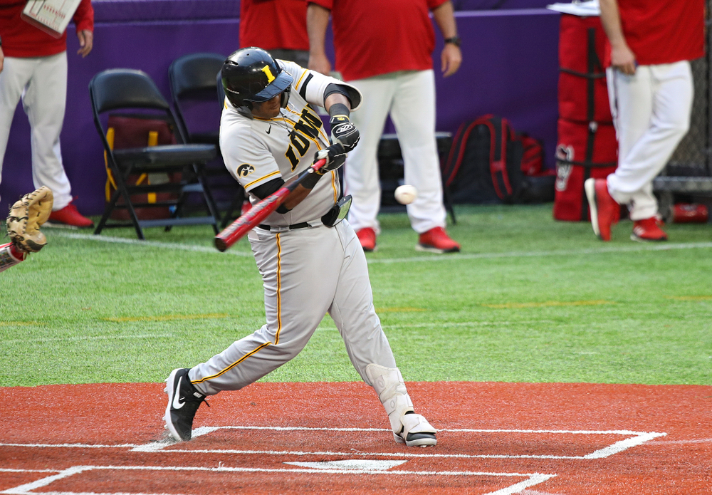Iowa Hawkeyes infielder Izaya Fullard (20) bats during the eighth inning of their CambriaCollegeClassic game at U.S. Bank Stadium in Minneapolis, Minn. on Friday, February 28, 2020. (Stephen Mally/hawkeyesports.com)