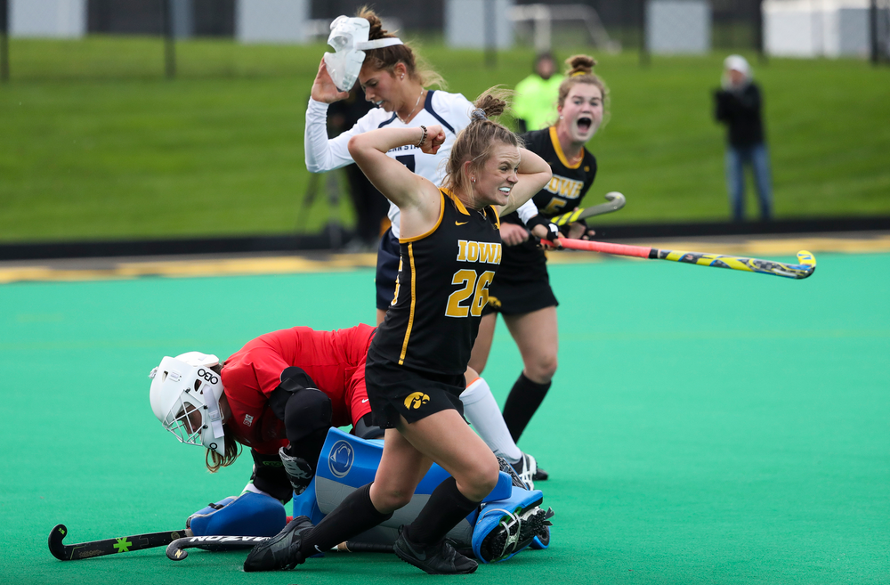 Iowa Hawkeyes forward Madeleine Murphy (26) celebrates after scoring a goal during a game against No. 6 Penn State at Grant Field on October 12, 2018. (Tork Mason/hawkeyesports.com)