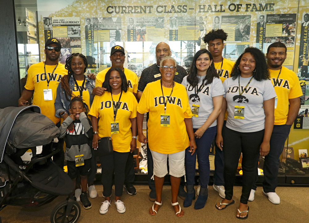 2019 University of Iowa Athletics Hall of Fame inductee Leroy Smith with his family at the University of Iowa Athletics Hall of Fame in Iowa City on Friday, Aug 30, 2019. (Stephen Mally/hawkeyesports.com)