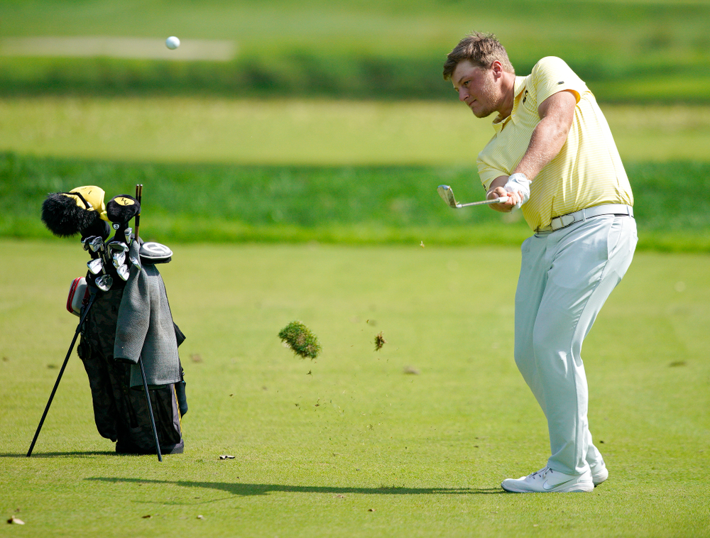 Iowa’s Alex Schaake hits from the fairway during the third day of the Golfweek Conference Challenge at the Cedar Rapids Country Club in Cedar Rapids on Tuesday, Sep 17, 2019. (Stephen Mally/hawkeyesports.com)