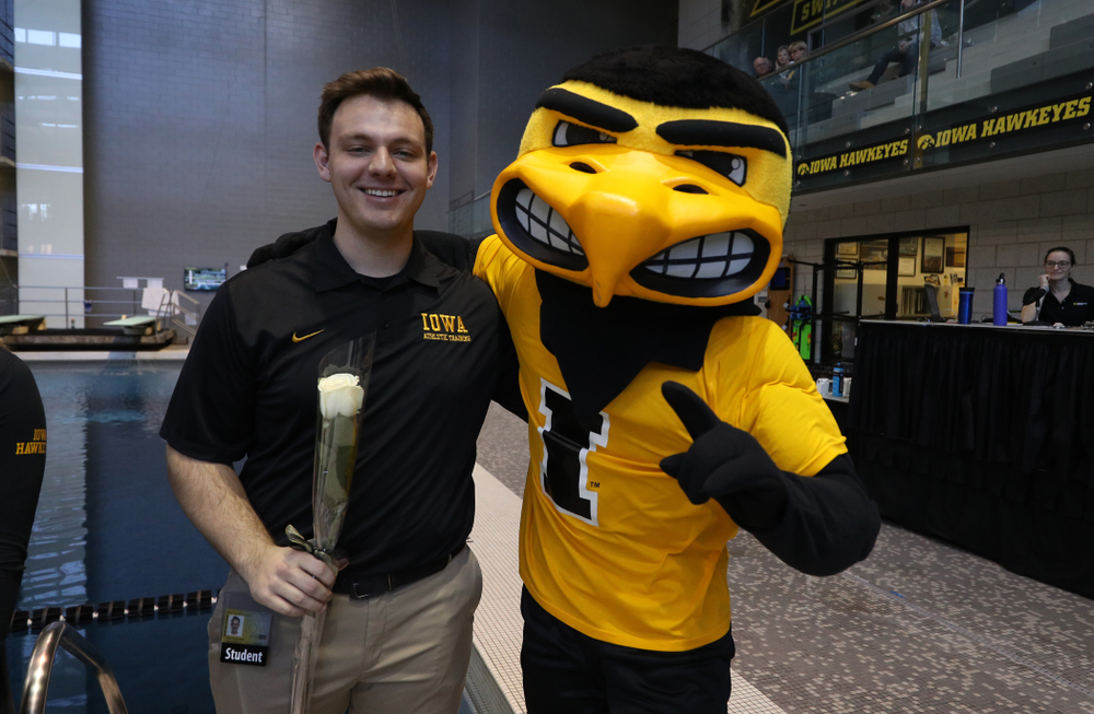 James Critelli is introduced during senior day before a double dual against Wisconsin and Northwestern Saturday, January 19, 2019 at the Campus Recreation and Wellness Center. (Brian Ray/hawkeyesports.com)
