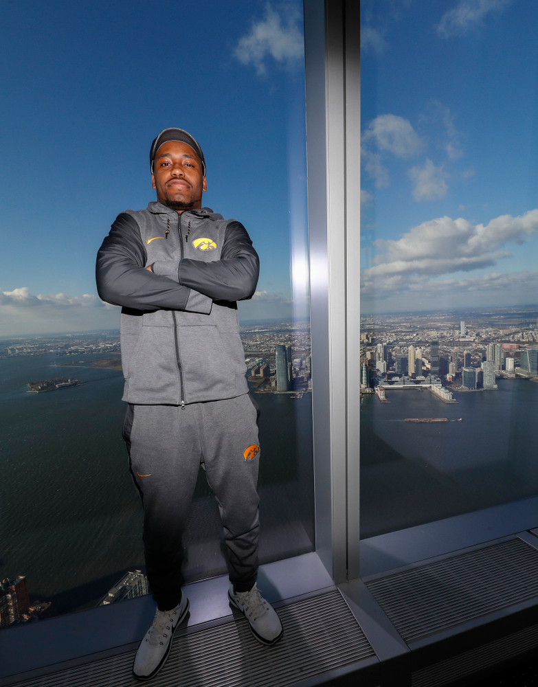 Iowa Hawkeyes running back Akrum Wadley (25) as the team visit the observation deck of the One World Trade Center and the 9/11 Memorial and Museum.