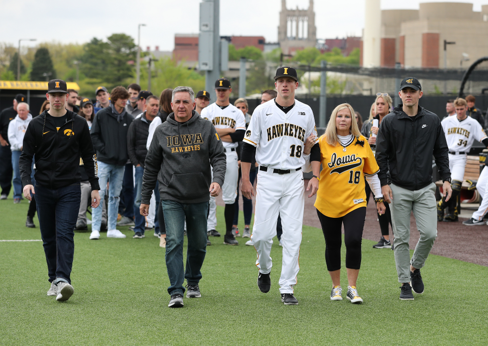 Iowa Hawkeyes Shane Ritter (18) during senior day festivities before their game against Michigan State Sunday, May 12, 2019 at Duane Banks Field. (Brian Ray/hawkeyesports.com)