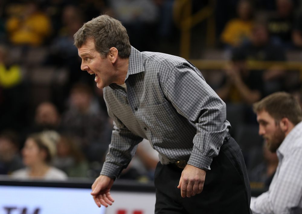 Head Coach Tom Brands as Iowa's Mitch Bowman wrestles Purdue's Christian Brunner at 197 pounds Saturday, November 24, 2018 at Carver-Hawkeye Arena. (Brian Ray/hawkeyesports.com)