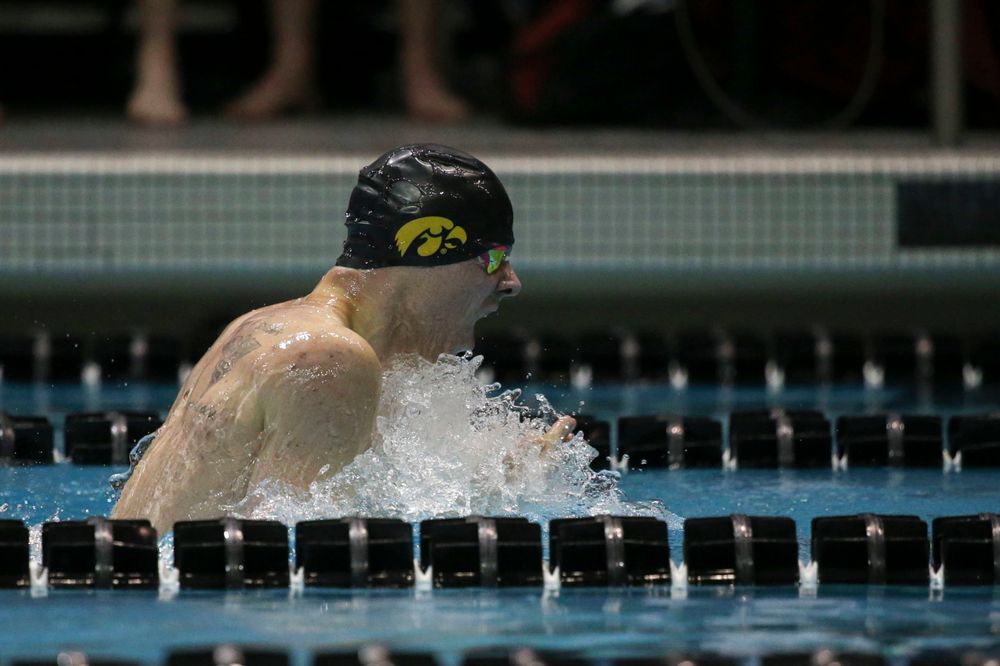 Iowa's Tanner Nelson at the 200-yard breaststroke race Saturday, March 2, 2019 at the Campus Recreation and Wellness Center. (Lily Smith/hawkeyesports.com)